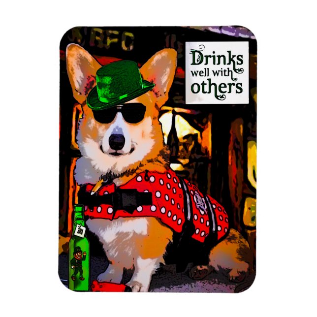 St Patrick's Day Corgi Magnet (Vertical)