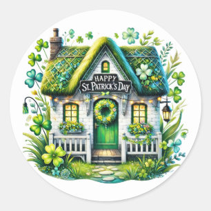 St Patricks Day Cottage Illustration Classic Round Sticker