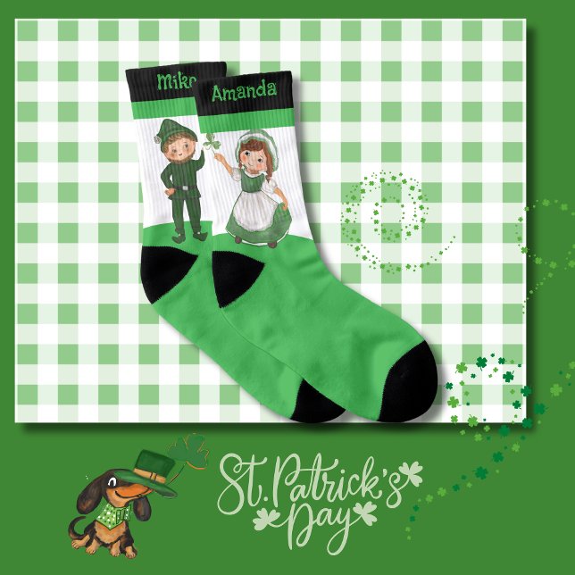 St. Patrick's Day Couple Green White Black  Socks (St. Patrick's Day Couple Gree White Black Socks)