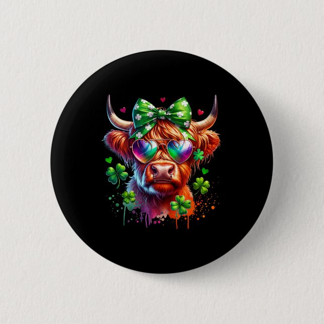 St Patrick's Day Cow St Patricks Day Shamrock Wome 6 Cm Round Badge (Front)