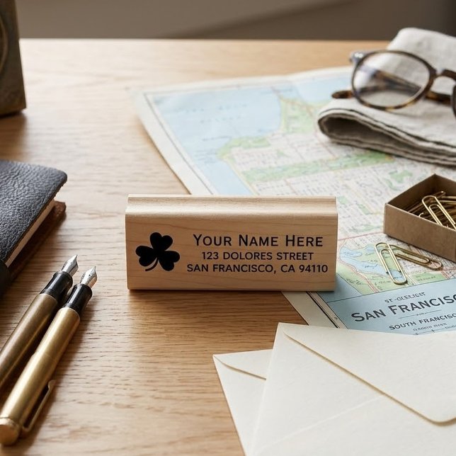St Patrick's Day Custom Name & Address Shamrock Rubber Stamp (Creator Uploaded)