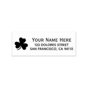 St Patrick's Day Custom Name & Address Shamrock Rubber Stamp
