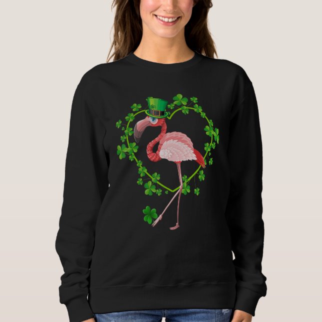 St Patricks Day Cute Flamingo Shamrock Heart Lepre Sweatshirt (Front)