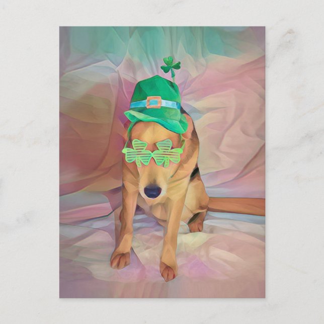 St Patricks Day Cute Funny Irish Hipster Dog Postcard (Front)
