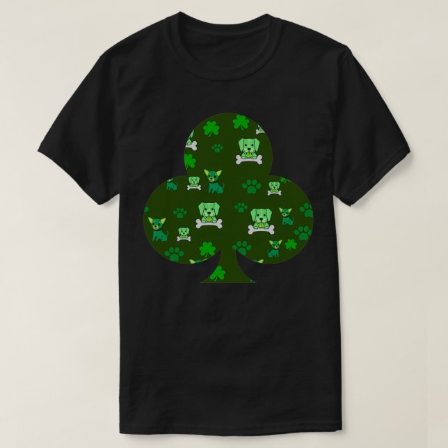 St Patricks Day Cute Green Dog, Paws, and Clover P T-Shirt (Design Front)