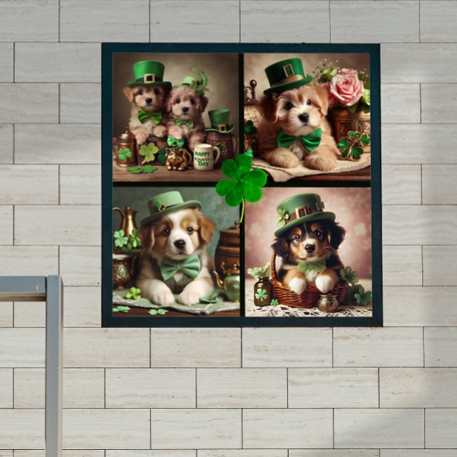 St Patrick's Day Cute Irish Puppies Green Party Poster (St Patrick's Day Cute Irish Puppies Green Party Poster)