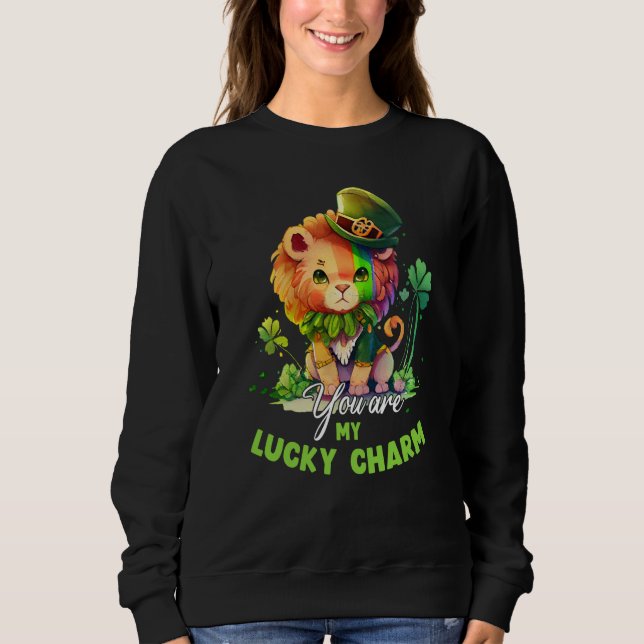 St Patricks Day Cute Luck Charm Lion Kids Sweatshirt (Front)