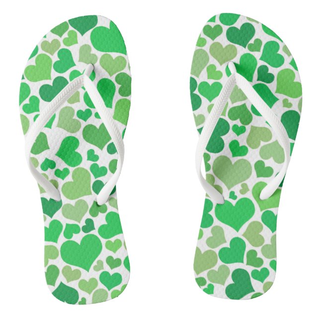 St Patricks Day Cute Lucky Green Hearts Pattern Thongs (Footbed)
