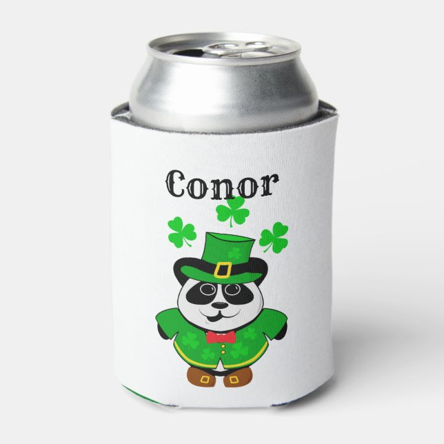 St. Patrick's Day Cute Panda Bear Personalised Can Cooler (Can Front)