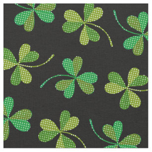 St Patricks Day Cute Shamrock Pattern Green Black Fabric