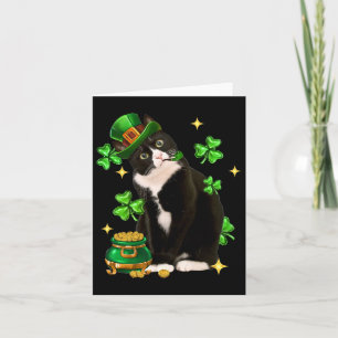 St Patricks Day Cute Tuxedo Cat Shamrock Irish Cat Card