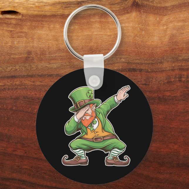 St Patricks Day Dab Dabbing Leprechaun In Green  Key Ring (Front)