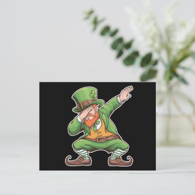 St Patricks Day Dab Dabbing Leprechaun In Green  Postcard (Standing Front)