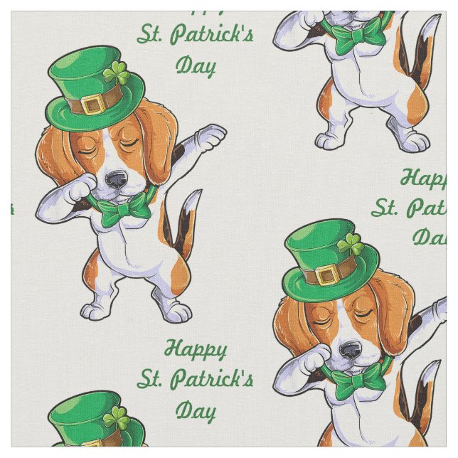 St. Patrick's Day Dabbing Beagle Fabric (Close Up)