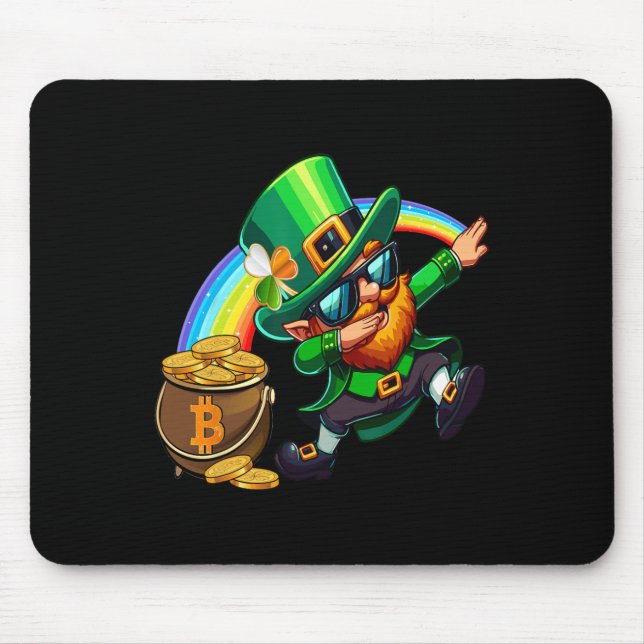 St Patricks Day Dabbing Bitcoin Rainbow Leprechaun Mouse Pad (Front)