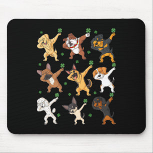 St Patricks Day Dabbing Dogs Holding Clovers Boys Mouse Pad
