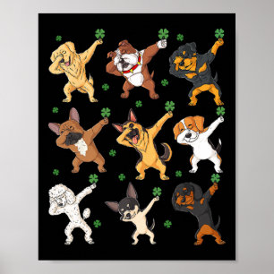 St Patricks Day Dabbing Dogs Holding Clovers Boys Poster