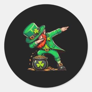 St Patricks Day Dabbing Leprechaun Boys Girls Men Classic Round Sticker