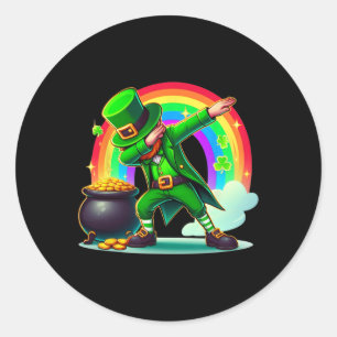 St Patricks Day Dabbing Leprechaun Boys Girls Men  Classic Round Sticker