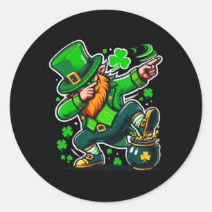 St Patricks Day Dabbing Leprechaun Boys Girls Men  Classic Round Sticker