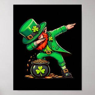 St Patricks Day Dabbing Leprechaun Boys Girls Men Poster