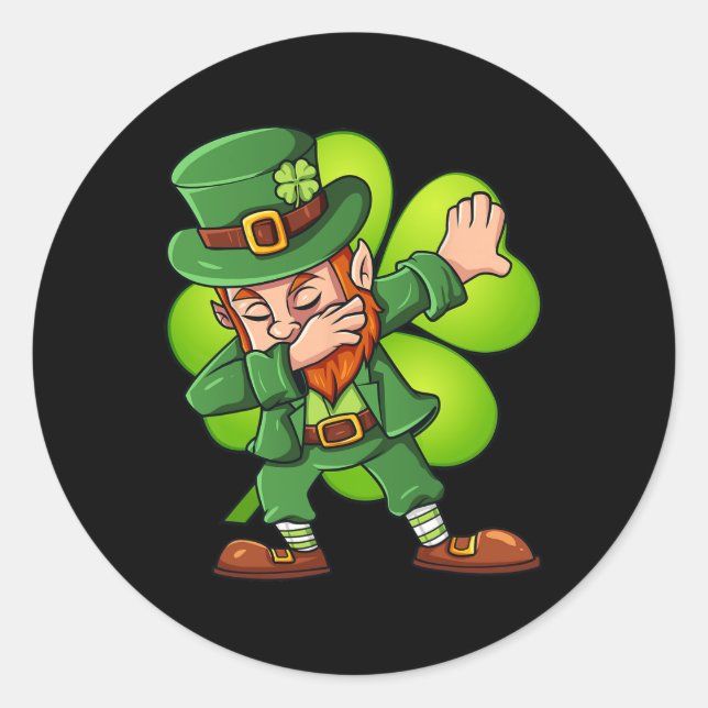 St Patricks Day Dabbing Leprechaun Clover Boys Gir Classic Round Sticker (Front)