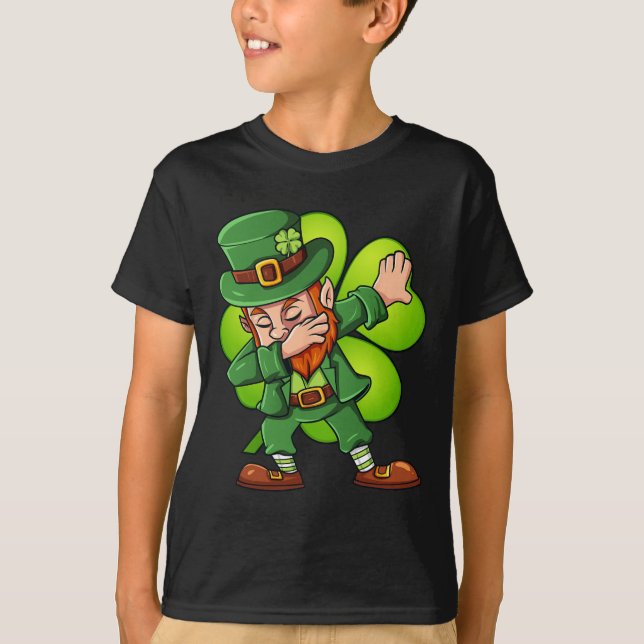 St Patricks Day Dabbing Leprechaun Clover Boys Gir T-Shirt (Front)