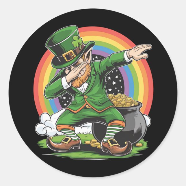 St Patricks Day Dabbing Leprechaun Dab Dance  Classic Round Sticker (Front)