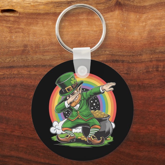 St Patricks Day Dabbing Leprechaun Dab Dance  Key Ring (Front)