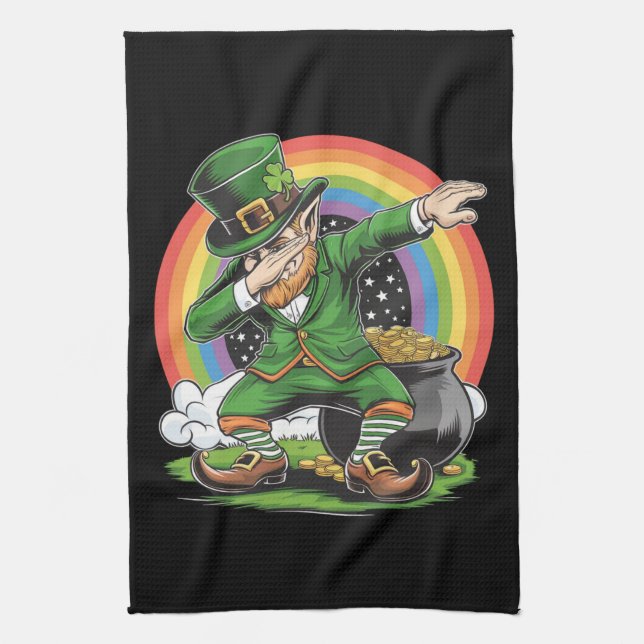 St Patricks Day Dabbing Leprechaun Dab Dance  Tea Towel (Vertical)