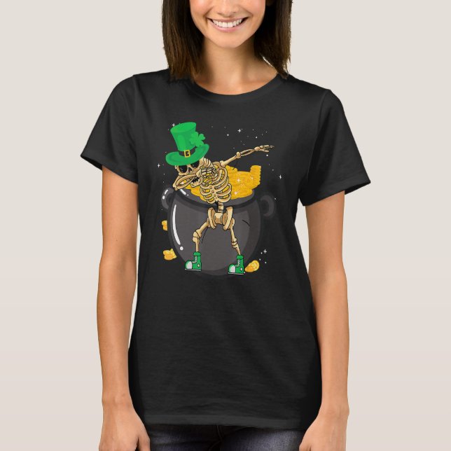 St Patricks Day Dabbing Leprechaun Day Skull Kids  T-Shirt (Front)