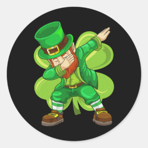 St Patricks Day Dabbing Leprechaun Irish Shamrock Classic Round Sticker
