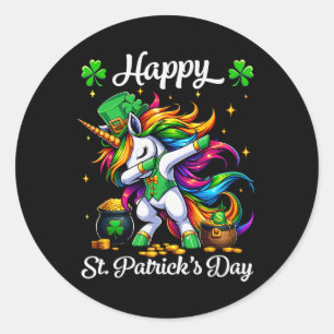 St Patricks Day Dabbing Unicorn Girls Happy St Pad Classic Round Sticker