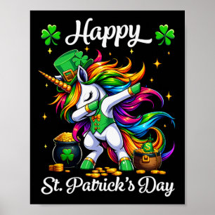 St Patricks Day Dabbing Unicorn Girls Happy St Pad Poster