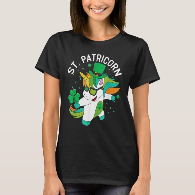 St Patricks Day Dabbing Unicorn Leprechaun Leprico T-Shirt (Front)