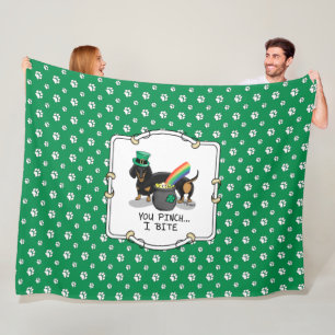St. Patrick's Day Dachshund (black & tan) dog Fleece Blanket