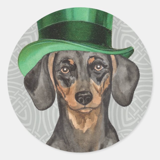 St. Patrick's Day Dachshund Classic Round Sticker (Front)