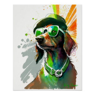 St Patricks Day - Dachshund Dog Irish Costume Poster