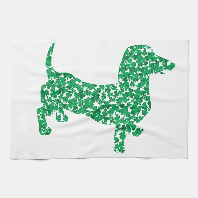 St. Patrick's Day Dachshund Tea Towel (Horizontal)