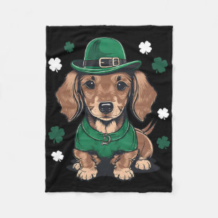 St Patricks Day Dachshund Weiner Dog Shamrock Fleece Blanket