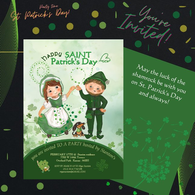 ST PATRICKS DAY Dancing Leprechauns hand drawn Invitation (ST PATRICKS DAY Dancing Leprechauns hand drawn Invitation )