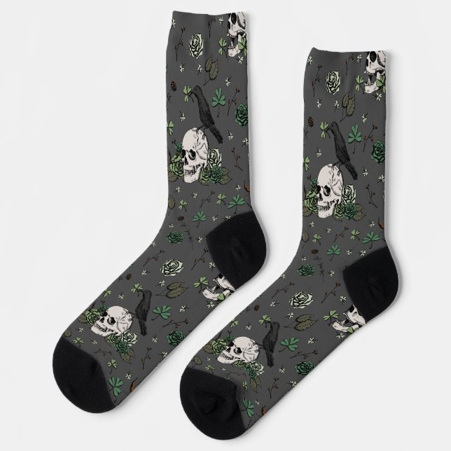 St Patrick's Day Dark Grey & Green Skulls & Roses Socks (Left)