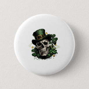 St Patricks Day Dark Irish Skull With Shamrocks T 6 Cm Round Badge