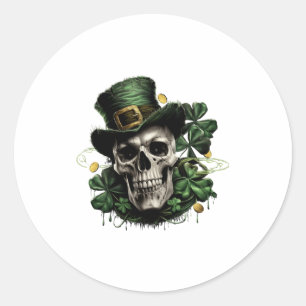 St Patricks Day Dark Irish Skull With Shamrocks T Classic Round Sticker