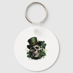 St Patricks Day Dark Irish Skull With Shamrocks T  Key Ring