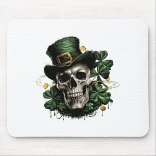 St Patricks Day Dark Irish Skull With Shamrocks T Mouse Pad