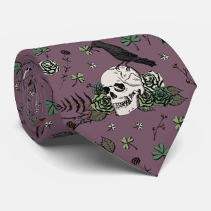 St Patrick's Day Dark Plum & Green Skulls & Roses Tie