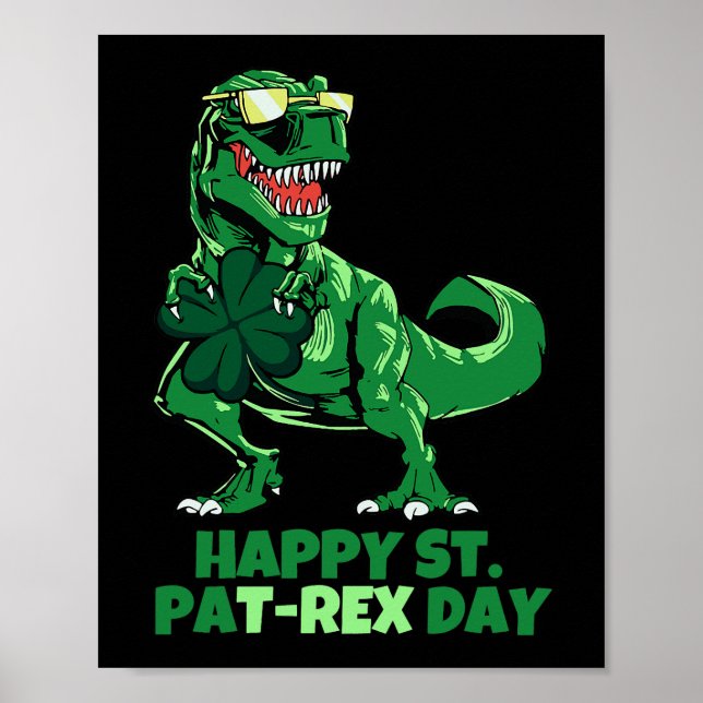 St Patricks Day Dinosaur FourLeaf Clover Kids Boys Poster (Front)