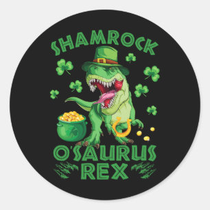 St. Patricks Day Dinosaur Shamrocks Coins and Luck Classic Round Sticker