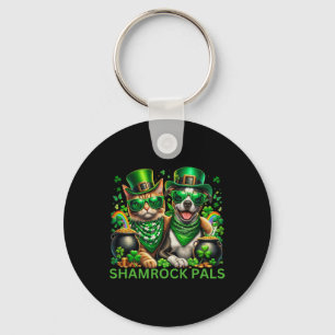 St. Patricks Day Dog And Cat Shamrock Pals 4 Adult Key Ring